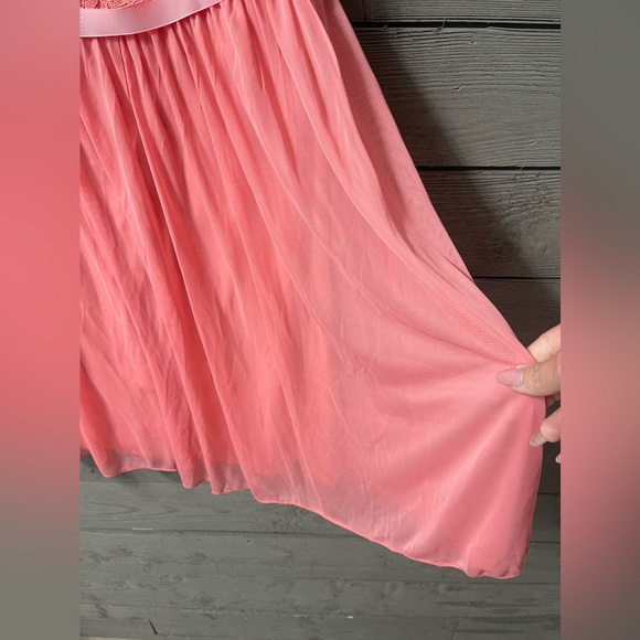 Worn Once David’s Bridal Coral Peach Lace Top Dress Sz 14 Prom Bridesmaid Formal - Picture 4 of 5